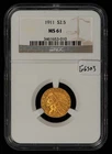 1911 G$2.50 Indian Head Gold Quarter Eagle - Luster - NGC MS 61 - SKU-G6303
