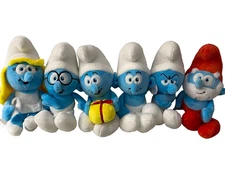 Set of 6 Smurfs Plush Toys 10 inch Smurf Papa Smurfette Brainy Grouchy Jokey