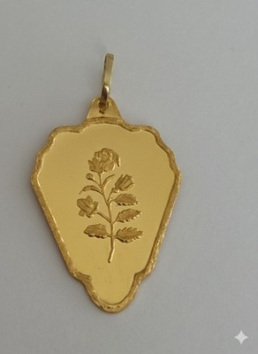 24k GOLD 999,9 IBJ 2,5 Gramm Feingold Schild Anhänger - Rose Vintage - RAR!
