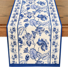 Blue Floral Farmhouse Table Runner - 13" x 72"