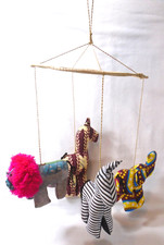 Handmade African Safari Animal Nursery Mobile, Elephant/Zebra/Lion/Giraffe
