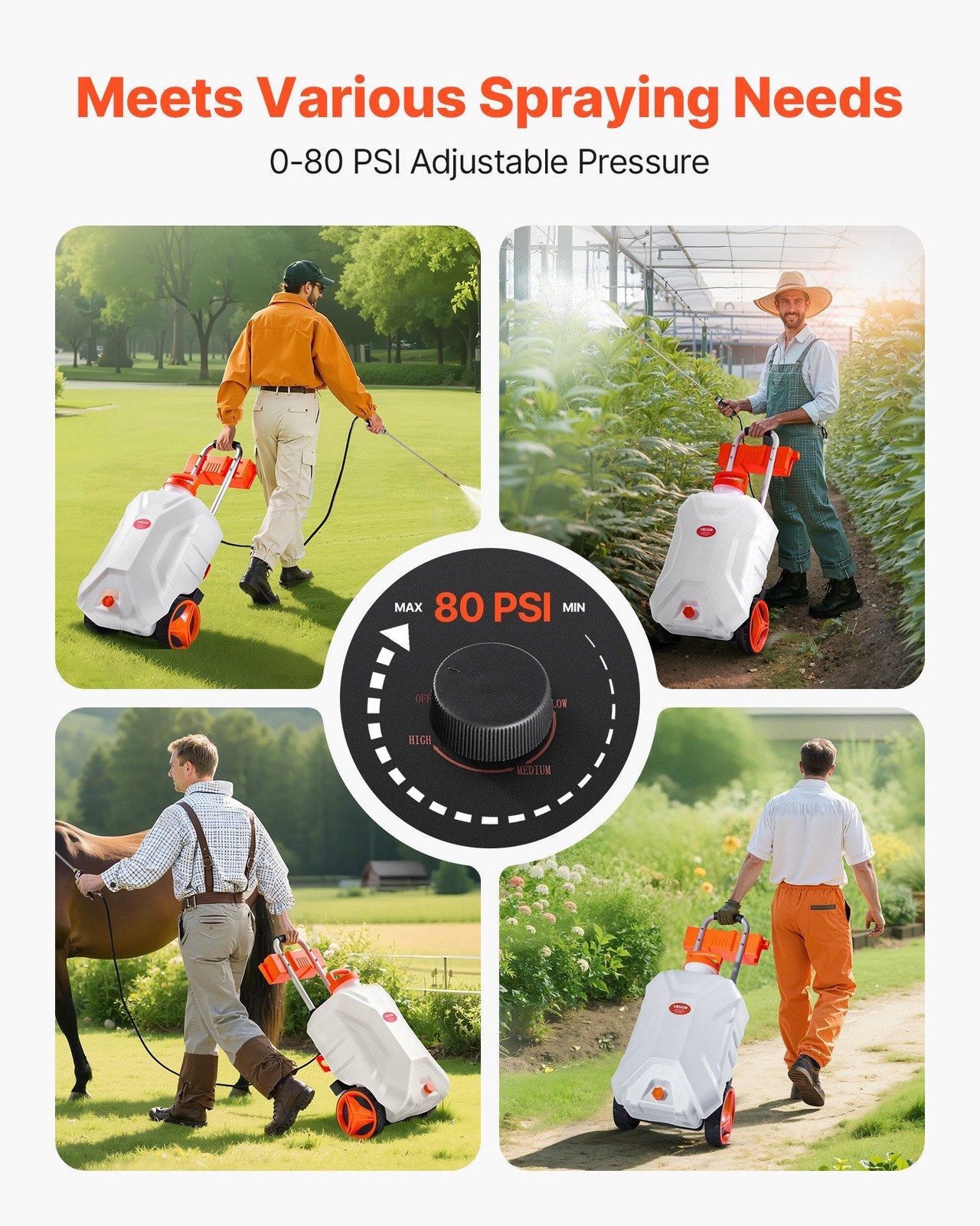 10Gal 0-80PSI Battery-Powered Wheeled Sprayer Electric Weed Killer