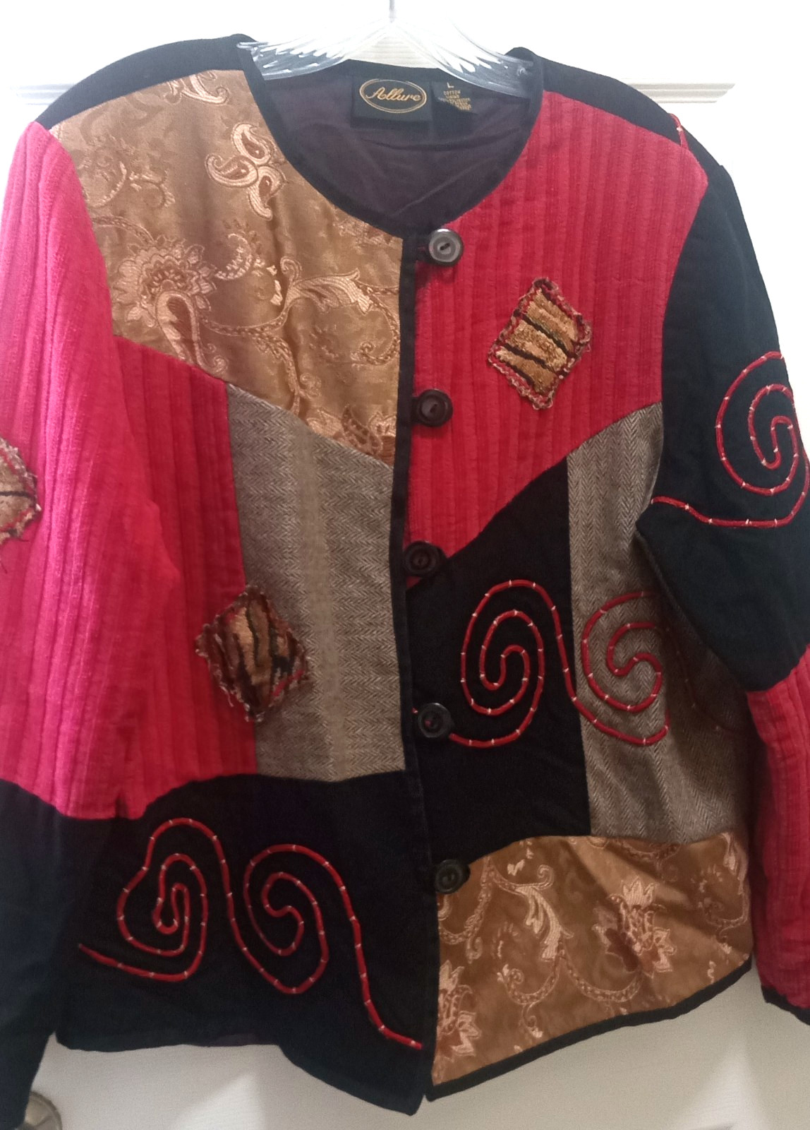 VTG Allure Patchwork Sweater Jacket Size L Art to… - image 1