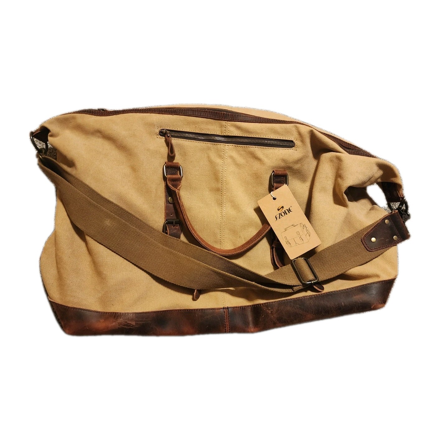 S-ZONE Canvas & Leather Duffle Weekender Travel Carryon Bag 