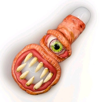 Ugly Monster Eyeball with Teeth and Stitches Collectable Heavy Glass Hand Pipe