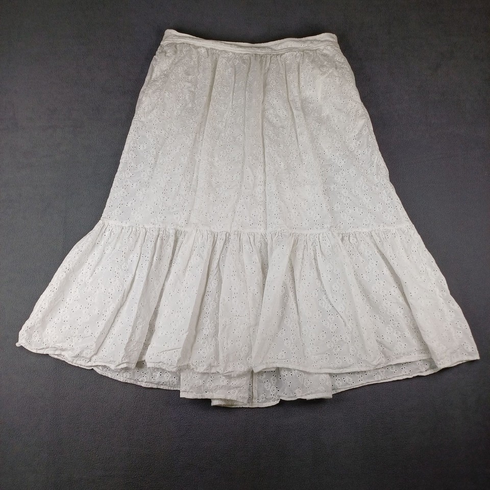 Commonry Skirt Womens 16 White Eyelet 100% Linen Tiered Maxi Casual Modern
