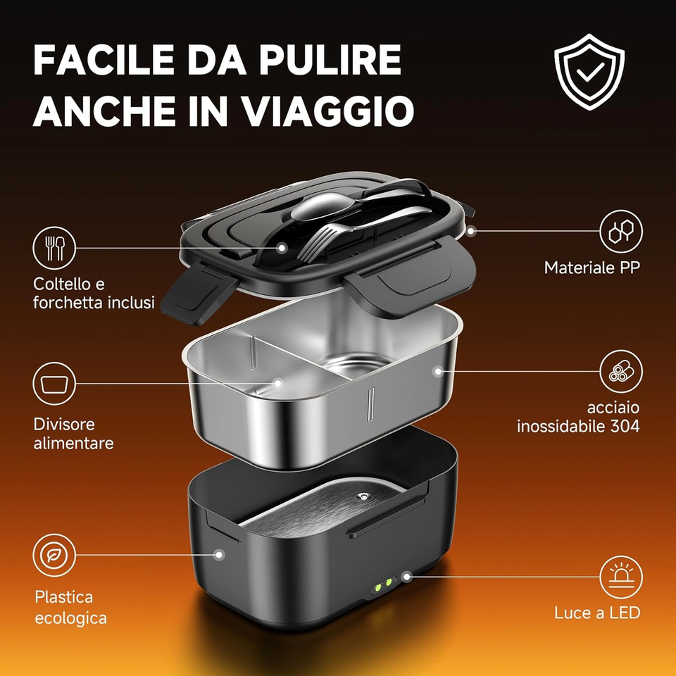 Scaldavivande Elettrico 1.1L 40W Riscalda Porta Pranzo Lunchbox con Contenitori Staccabili Verde