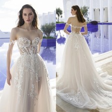 Off The Shoulder Lace Wedding Dresses Sweetheart Illusion Bridal Gown With Train
