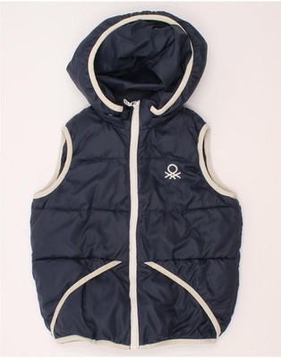 Benetton Jungen wattierte Weste mit Kapuze 6-7 Jahre Small dunkelblau Polyester DE40