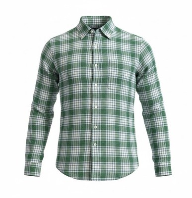 TOPMAN Men's Flannel Plaid Button-Up Shirt Green/White Long Sleeve Size M