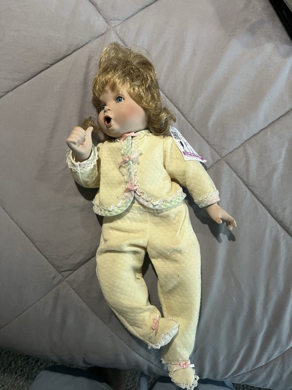 Blonde Curly Hair Light Complexion Baby Doll Yellow Pajamas Outfit w/ Hang Tag
