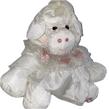 Vtg 1986 Fisher Price 15"Puffalump White Cow Pink Hearts Dress Nylon Stuff Plush