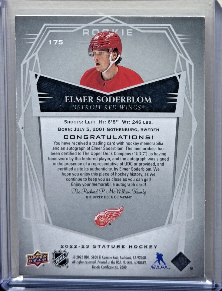 2022-23 Upper Deck Stature Elmer Soderblom Rookie Patch Auto #/20 - Image 2 of 2