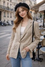 Quince Blazer Womens S Beige Natural European Linen Flax Sustainable Minimalist