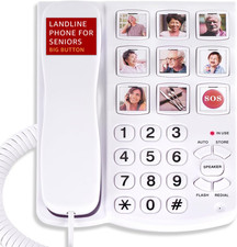 Big Button Phone for Seniors, Corded Landline Phone with 9 One-Touch Dialing Big