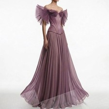 Women's Evening Dresses Floor-length Off the Shoulder Sleeveless Prom Gown Pleat