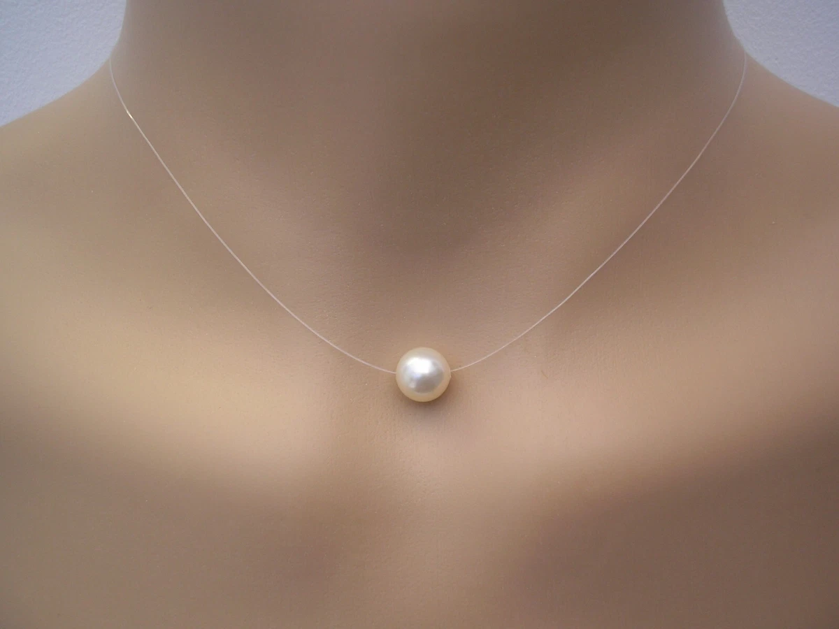 Solitaire floating pearl best sale necklace