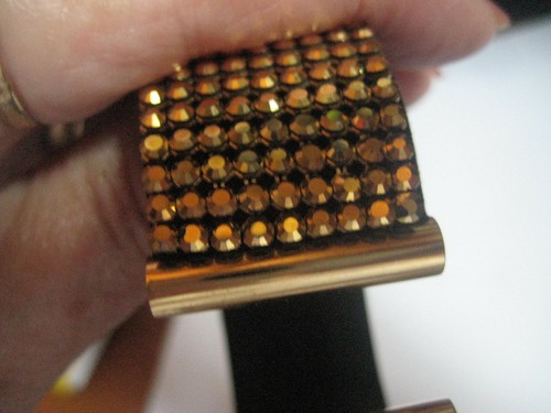 Daniel Swarovski Aurum Rhinestones Cuff Style Bracelet Leather Backing - Picture 6 of 6