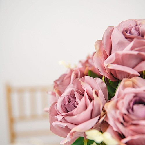 DUSTY ROSE 2 Bushes 18" ARTIFICIAL Faux Silk Rose FLOWERS Bouquet Wedding Party - Picture 6 of 8