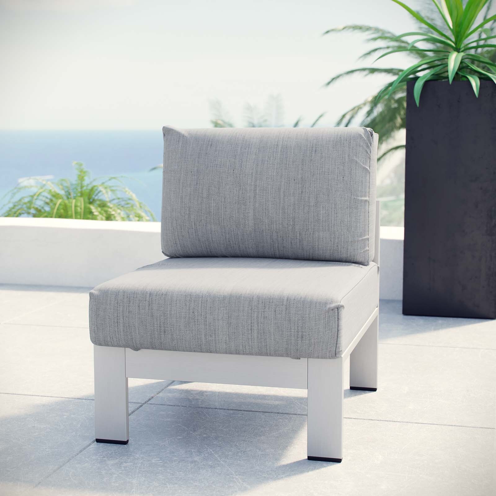 Modway Shore Armless Outdoor Patio Aluminum Chair in Silver Gray