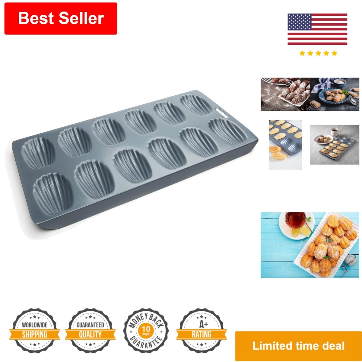 12-Cup Non-Stick Madeleine Pan Carbon Steel Grey Easy