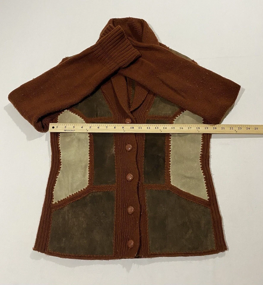 Suéter Montgomery Ward Vintage Cuero Y Acrílico Años 70 Mediano Para Mujer Óxido AF2 Foto 3 de 4