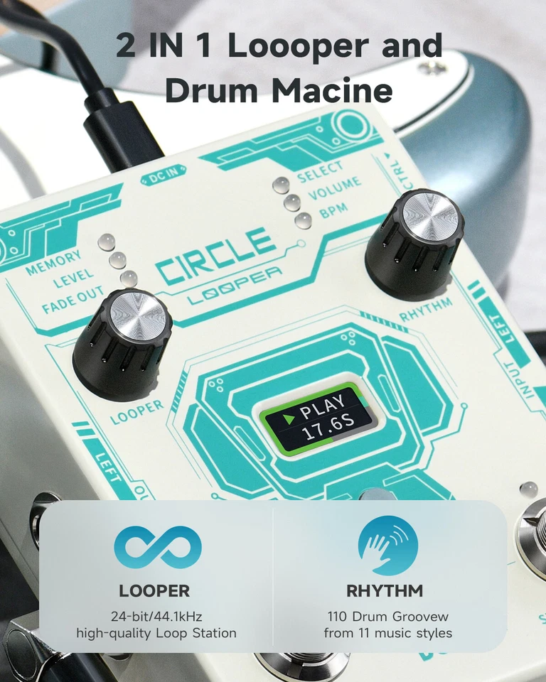 Donner Circle Looper Effects Pedal 40 Slot 160 min Loop Drum Machine Tap Tempo - image 2 of 4