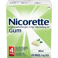 Nicorette Nicotine Gum Stop Quit Smoking Habit Aid 4 mg Mint Flavor 170 count