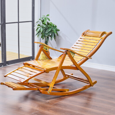 Adjustable Sun Lounger Rocking Chair Folding Bamboo Recliner