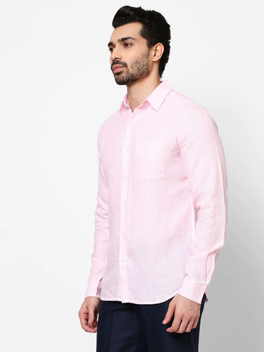 Herren Langarm Trending Casual Fit Luxus European Leinen Rosa Hemden - Bild 2 von 6