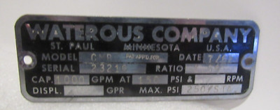 Vintage Waterous Company MN Fire Pumping Model CMB  Specs Emblem Metal Original