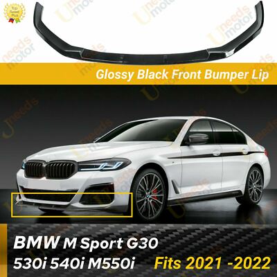 Fit 21-22 BMW G30 530i 540i M550i MSport Glossy Black Front Bumper Lip Splitter