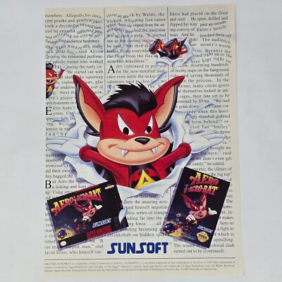 Aer the Acro-Bat AcroBat Super Nintendo SNES News Print Ad/Poster Promo Art
