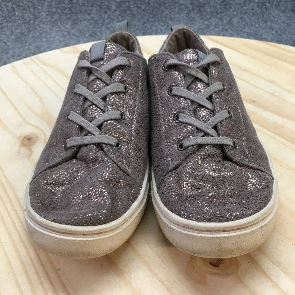 Toms Shoes Youth 3 Casual Sneakers Gray Leather Round Toe Lace Up Low Metallic - Image 4 of 4