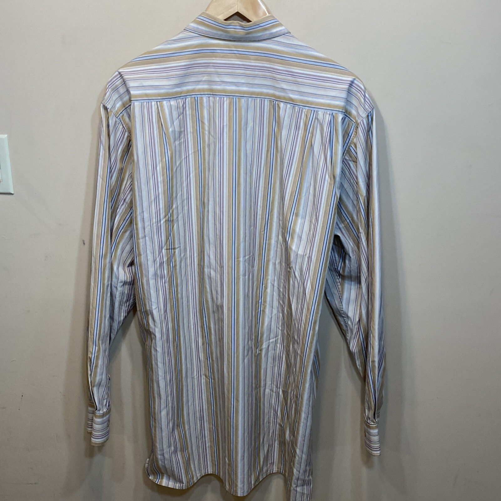 Ermenegildo Zegna Mens Dress Shirt Beige Blue Red LT Finest Cotton Made In Italy