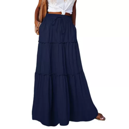 Ladies Boho Maxi Skirt Womens Tiered Panel Party Fashion Long Skirts w/Pockets - Picture 8 of 29