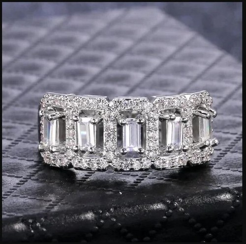 Lab Created 5 kt Smaragdschliff Diamant Verlobungsring Ehering 14 K Weißgold - Bild 12 von 12