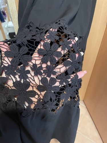 FORNARINA LANGES KLEID SCHWARZ SPITZENBAND GEBLÜMT GR M - Bild 8 von 10
