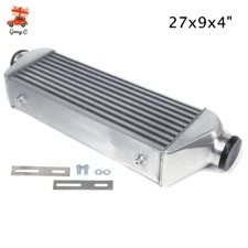 Universal Aluminum Polished Tube & Fin Intercooler 27"X9"X4" 3inch Inlet &Outlet