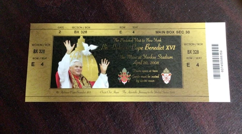 2008 YANKEE STADIUM TRIBUTE HIS HOLINESS POPE BENEDICT XVI FULL TICKET RARE
