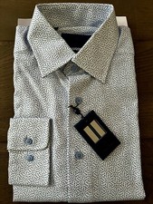 Men’s DAVID DONAHUE Wht/Blue Dress Shirt Sz 15.5x34/35