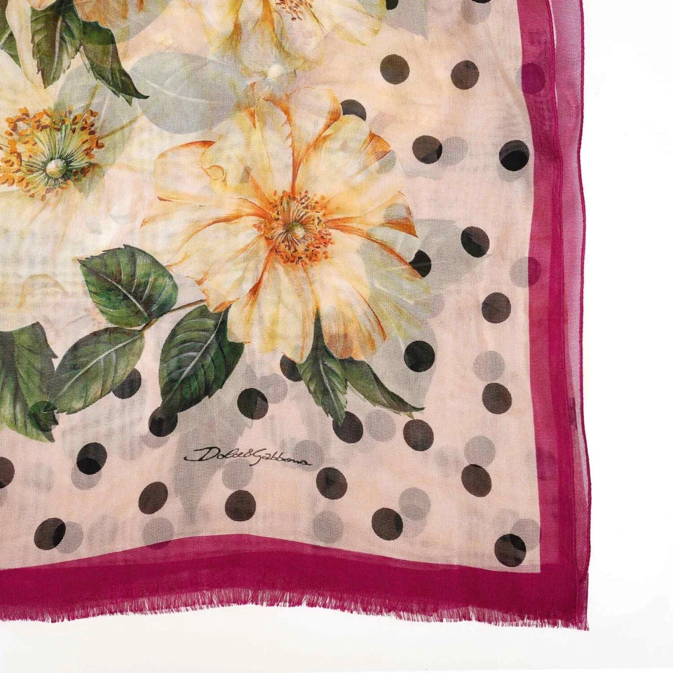 DOLCE & GABBANA Seda Flor Lunares Pareo Bufanda Foulard Rosa Verde 13056 Foto 3 de 4