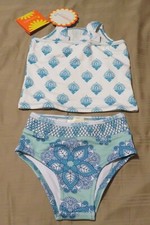 NEW Masala Swim Kids Girls' Smocked Tankini India Rose Turquoise 2pc Set 3yr