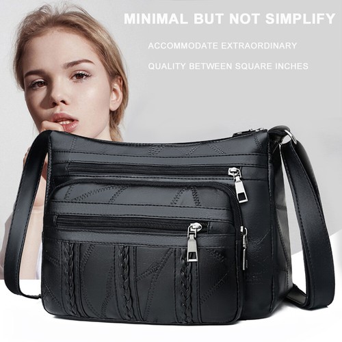 Soft Leather Women Solid Crossbody Bags Braided Multi Pocket Shoulder Handbags - Picture 5 of 10
