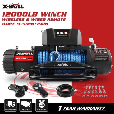 X-BULL Electric Winch 12000lbs 12V Synthetic Rope Wireless Truck Trailer Towing