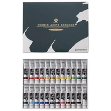 Turner color acrylic gouache 24 color school set AG24C 11ml Gouache Brand New