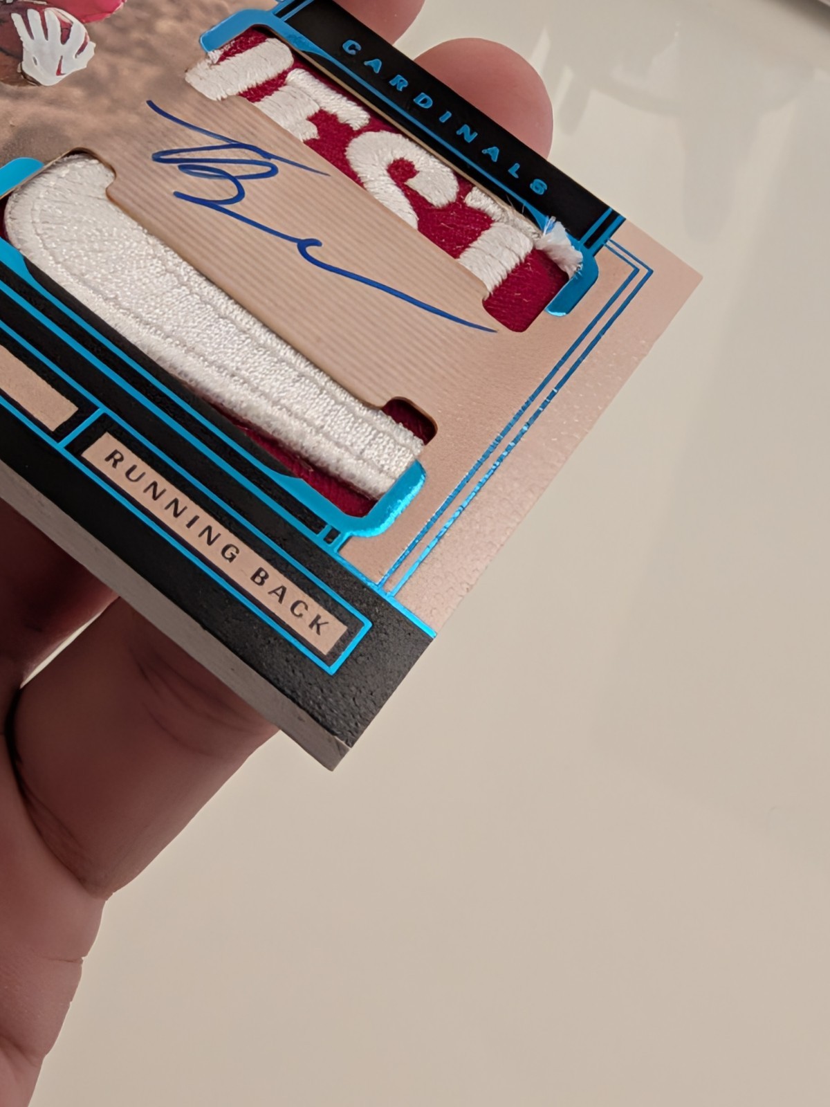 2024 Panini One Trey Benson Rookie Dual Patch Auto Blue /5 Cardinals view 6