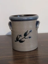Rowe Pottery Crock Utensil Jar Blue Heart 1999 Salt Glazed ~5.25”x5.25” Solid