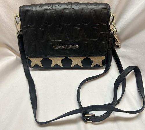 Versace Jeans Couture Faux Black Leather Silver Star Crossbody Purse