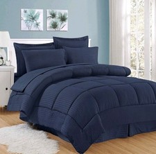 All Season Luxury Bed In A Bag 8 Piece Dobby Strip Comforter Set Full/queen Navy